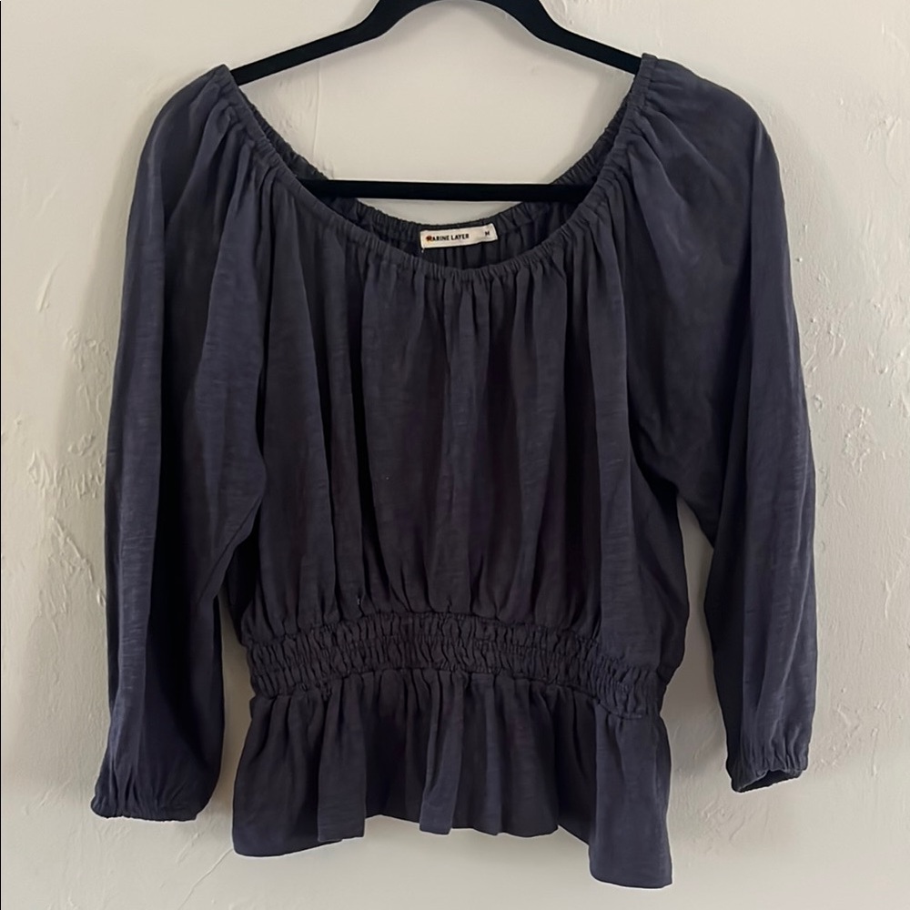 Marine Layer Charcoal Blouse with Smocked Waist Size Medium